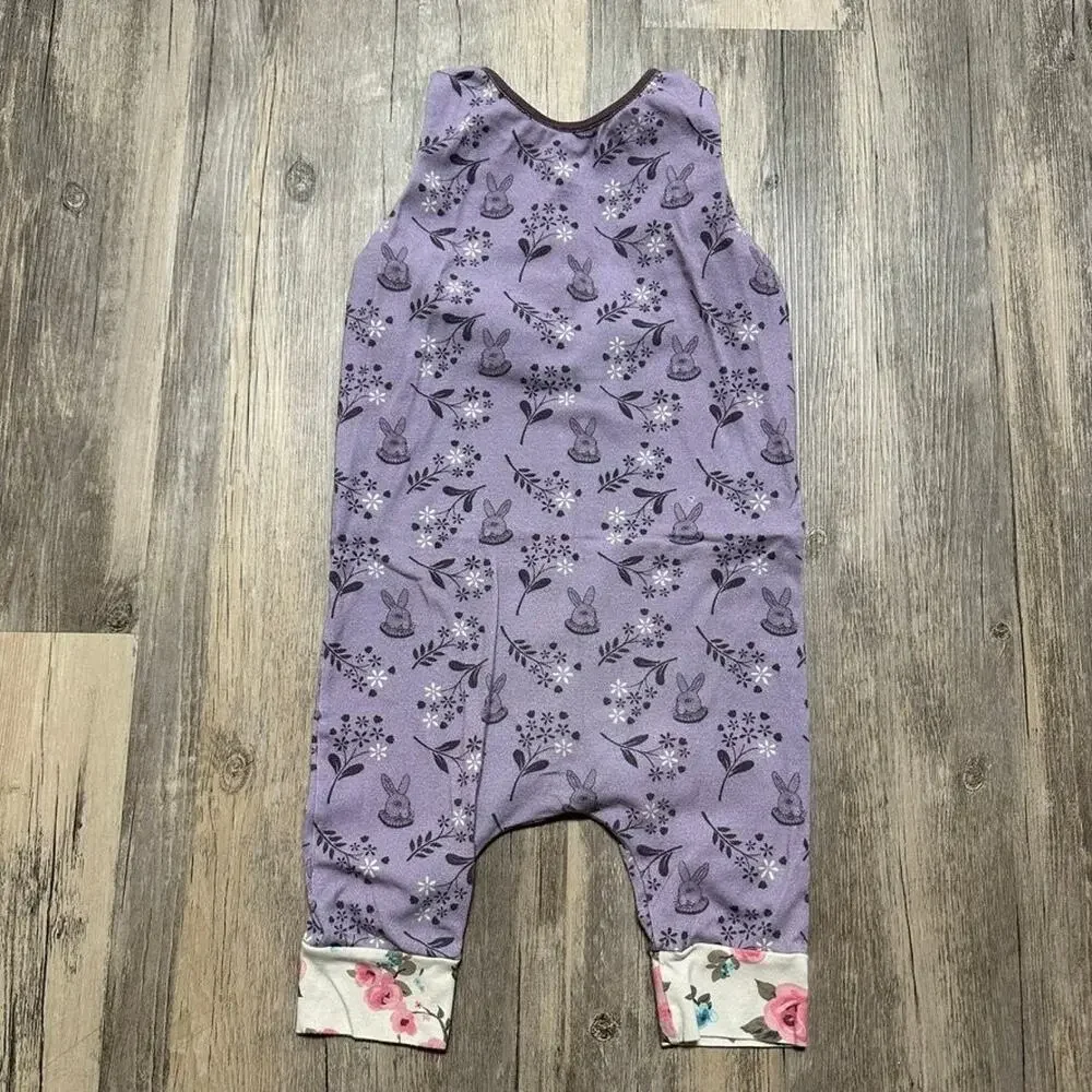 RAGS One-Piece Romper Purple Green 3/4T Bunny Floral Sleeveless